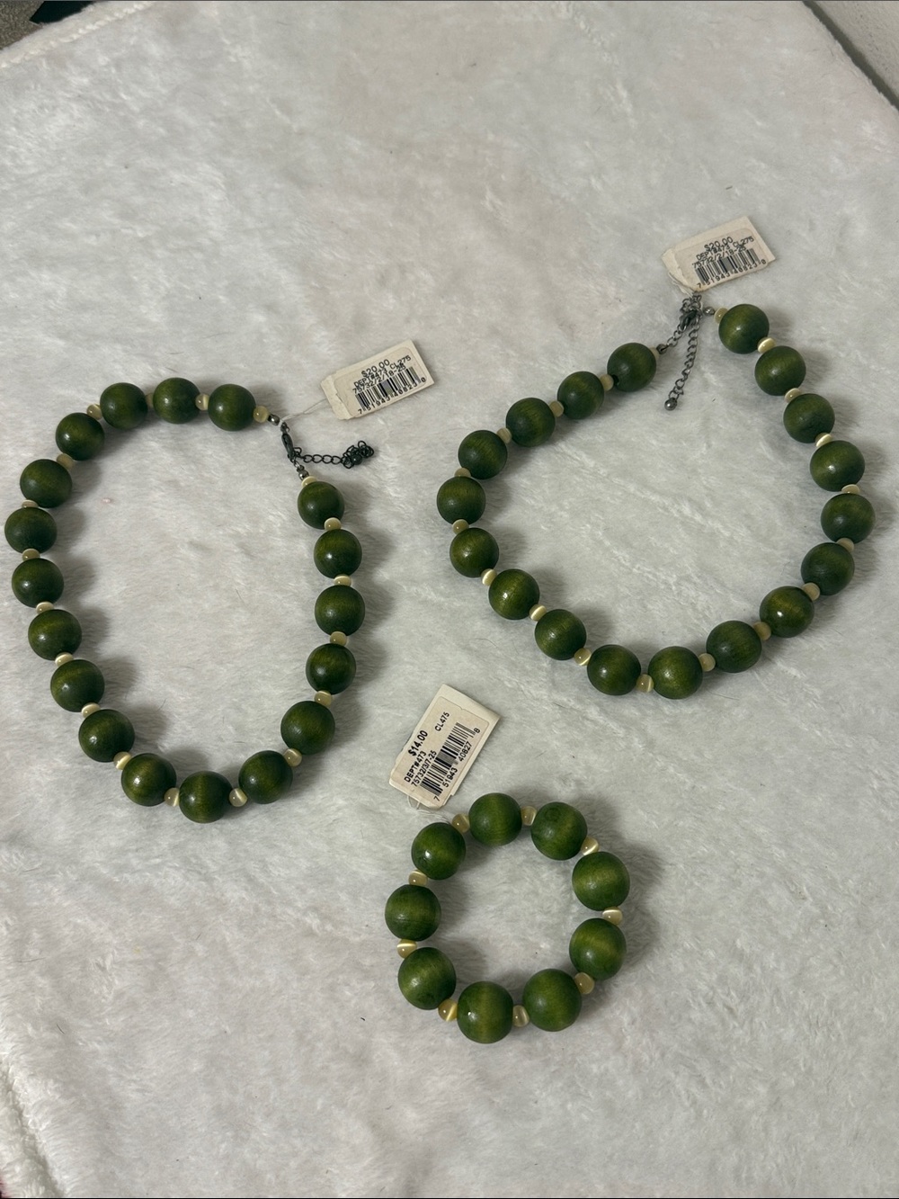 Rebecca Malone Olive Green Wooden Bead Necklace and Bracelet Set